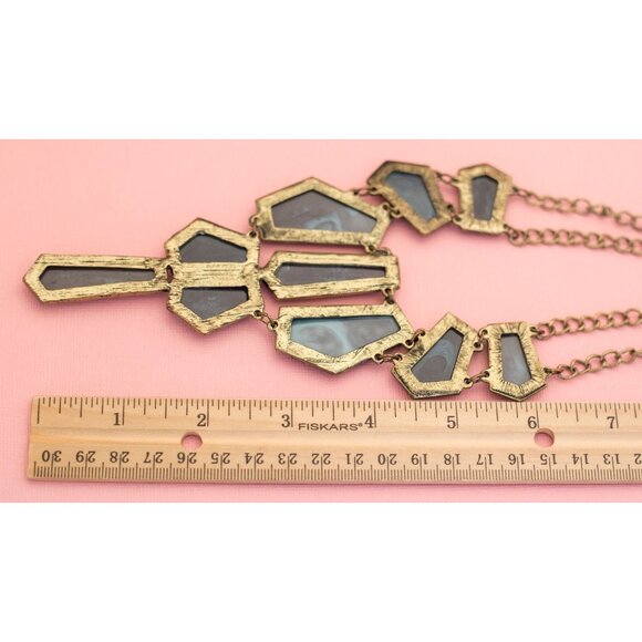 Vintage Geometric Blues Bib Necklace | Bronze Tone Bib Necklace | 20 inch | H23 - Picture 4 of 4